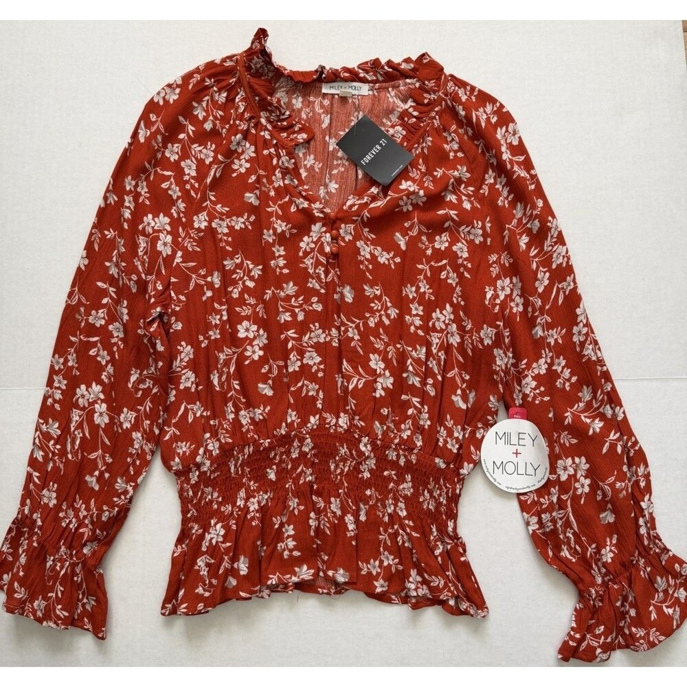 Miley + Molly Floral Peplum Blouse New With Tags Cottage Core Bell Sleeves Large